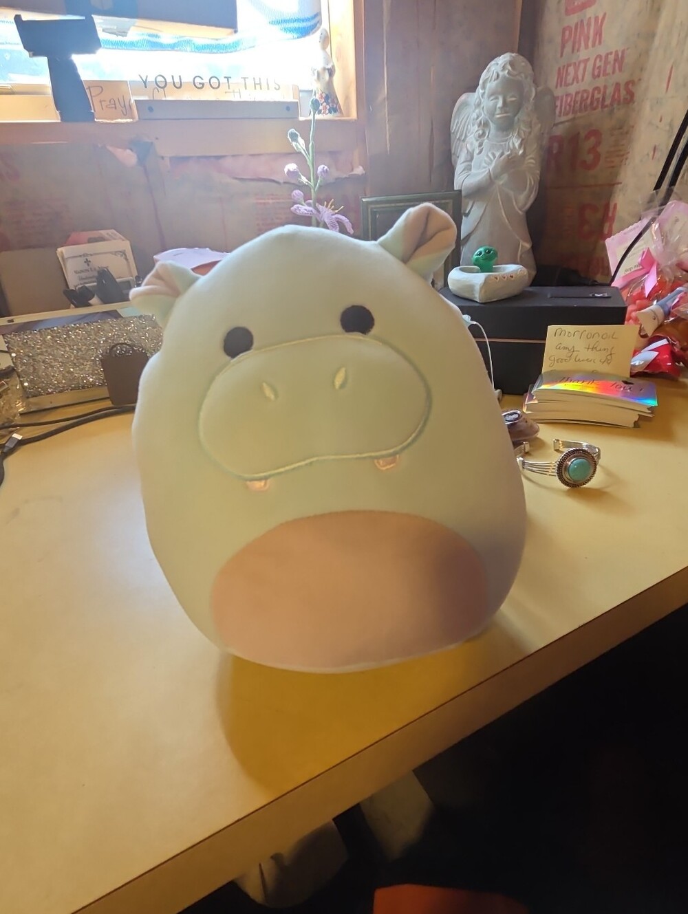 Plush Hippo Kids Backpack - Soft Light Green and Pink